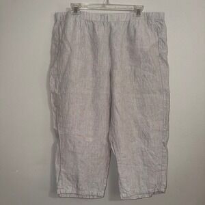 J. Jill Love Linen Pants Womens Large Petite Grey Oatmeal Elastic Waist Cropped